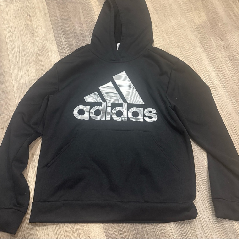 Adidas Kids Black Hoodie with‎ White Logo